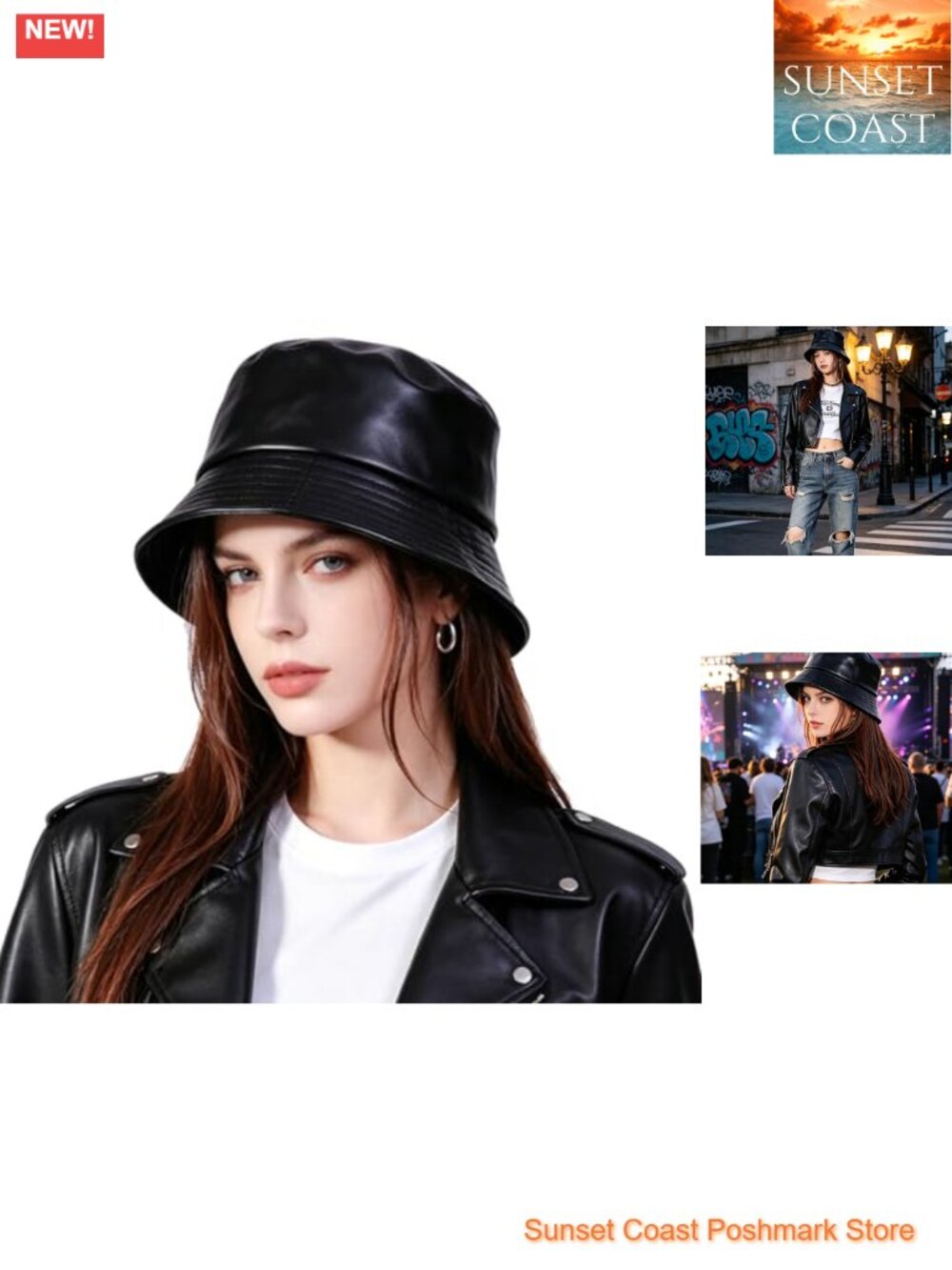 PU Leather Reversible Bucket Hat Fits Most Women